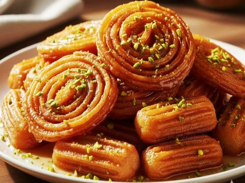 طرز تهیه زولبیا بامیه خانگی با تمام فوت‌ و فن‌ها (دستور کامل + شربت حرفه‌ای)